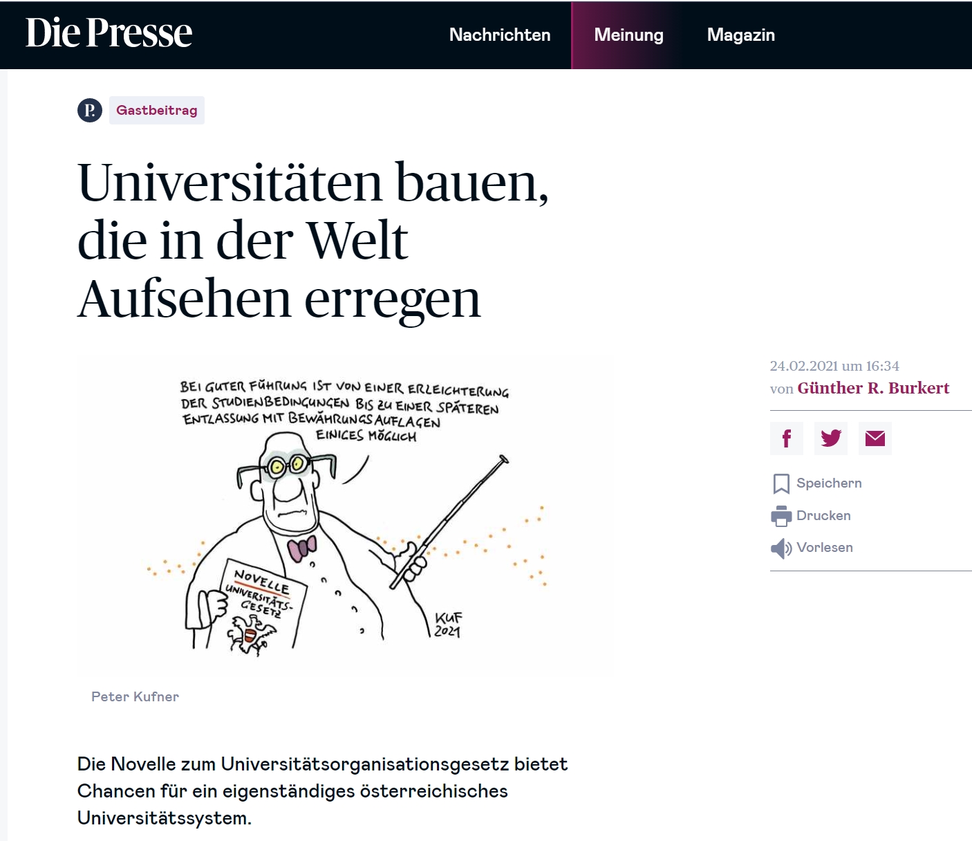 Univisiongovernance - Image - Article "Die Presse" - Universitäten Bauen, die in der Welt Aufsehen erregen